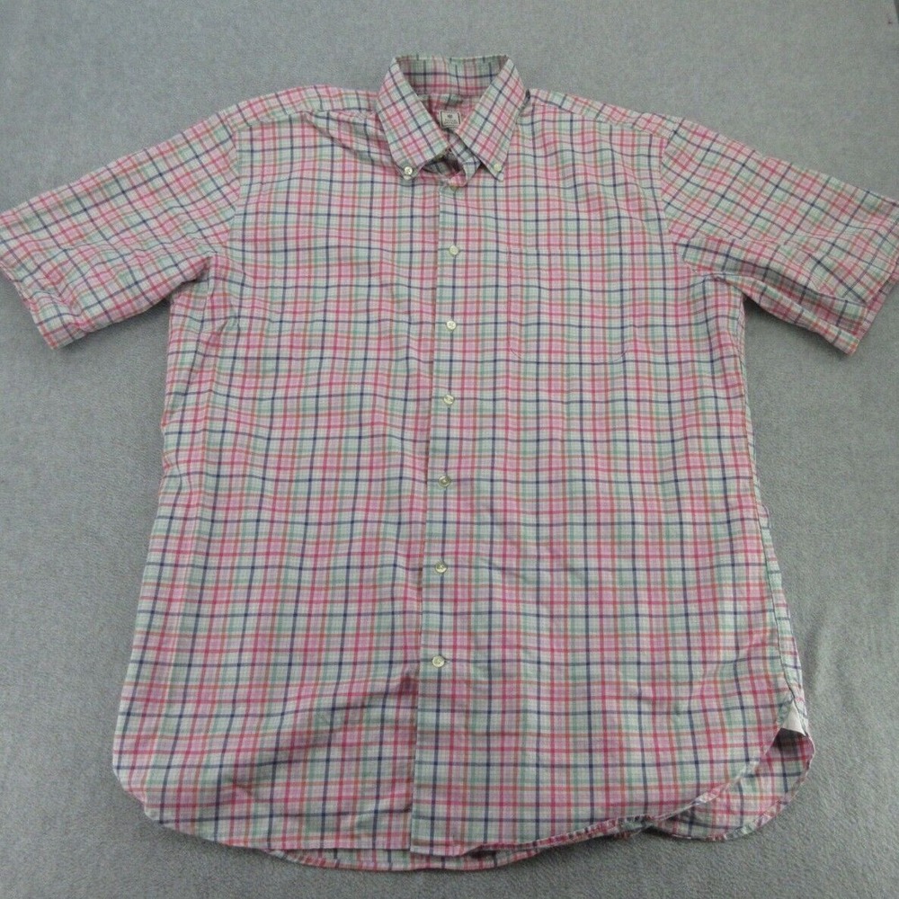 Peter Millar Mens Shirt Regular Fit Multicolor Plaid Cotton Short Sleeve L